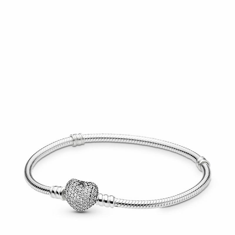 Pandora Australia Moments Sparkling Heart & Snake Chain Bracelet - Sterling Silver | IUFMBL472